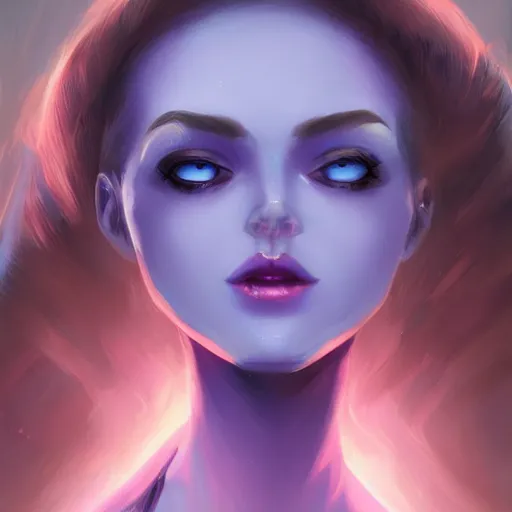 Image similar to A beautiful blue alien woman, pretty, pink smoke, artstation, deviantart, Charlie Bowater