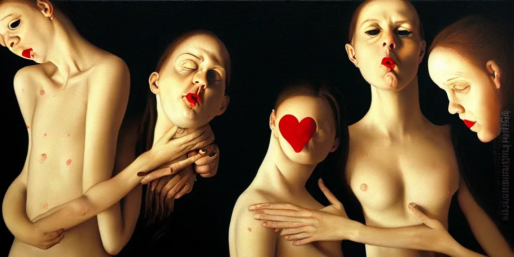 Image similar to the three fates pain pleasure suffering adventure love abstract oil painting by gottfried helnwein pablo amaringo