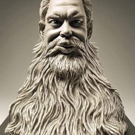 Image similar to a flawless, purely water sculpture of a man with long hair, with trimmed beard, smiling widely. sculpture made of water, extremely detailed, award-winning art, trending on Artstation