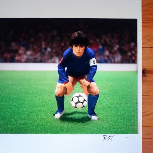 Image similar to captain tsubasa in real life, hyperrealism, photography, posing