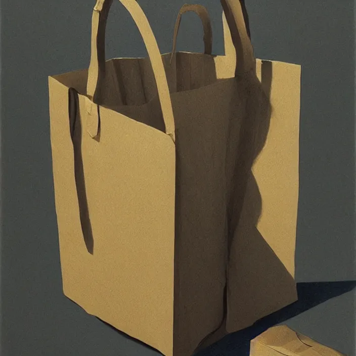 Prompt: beautiful female paper bags, artstation, art by, , edward hopper, Zdzislaw Beksinski, highly detailed