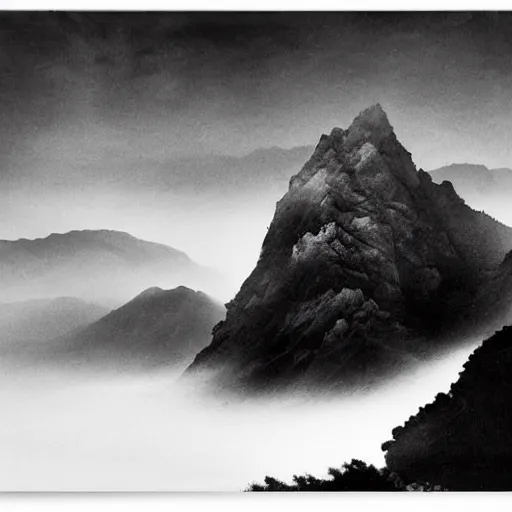 Image similar to the mountain, black and white, by lang jingshan,