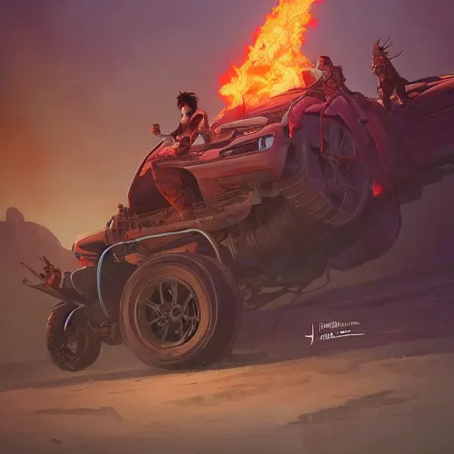 Image similar to hero world mad max, behance hd by jesper ejsing, by rhads, makoto shinkai and lois van baarle, ilya kuvshinov, rossdraws global illumination