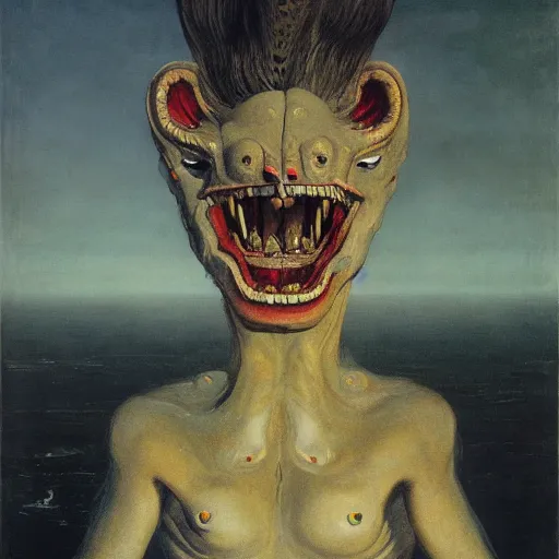 Image similar to demiurge head face eyes fangs serpent serpent python wearing a lion costume furry ears neck neck tall long viper j.m.w. turner greg rutkowski giorgio de chirico william merritt chase ralph steadman arsen savadov dan witz uta natsume