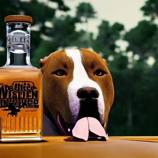 Prompt: pitbull dog drinks whiskey, real life, realistic, detailed, 4 k,