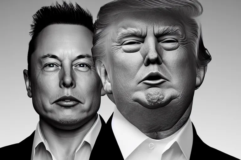 Image similar to elon musk - donald trump hybrid portrait, octane render, volumetric lighting, award - winning, perfection, ambitious, featured on artstation, by greg rutkowski, ambient occlusion, hyper - realism, 4 k hd, qled,