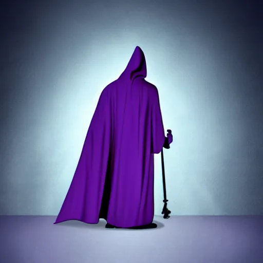 Image similar to grim reaper, purple cloak, full body