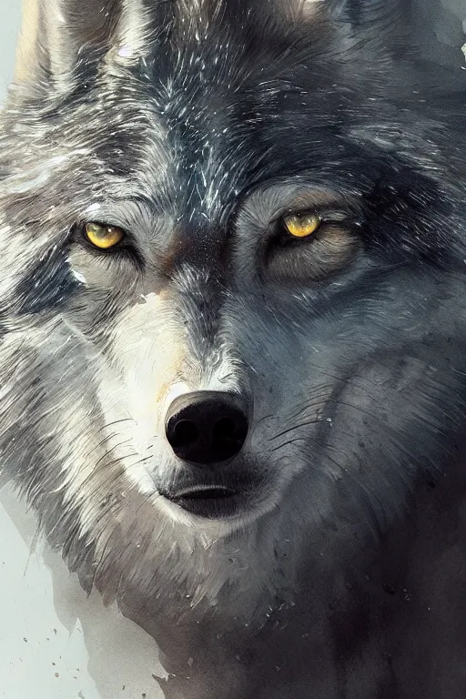 Image similar to portrait of a gray wolf, water color, D&D, fantasy, highly detailed, digital painting, artstation, concept art, matte, sharp focus, illustration, art by Ivan Gantschev and Greg Rutkowski