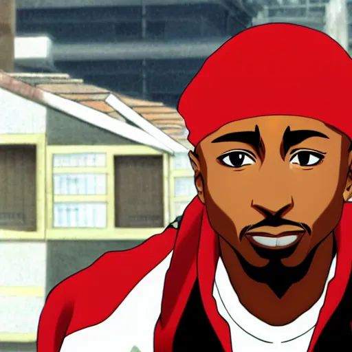 Image similar to Tupac Shakur, screenshot from a 2012s anime, anime