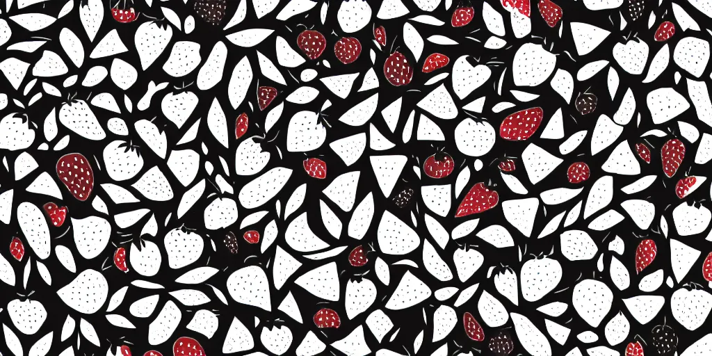 Prompt: strawberry black and white illustration
