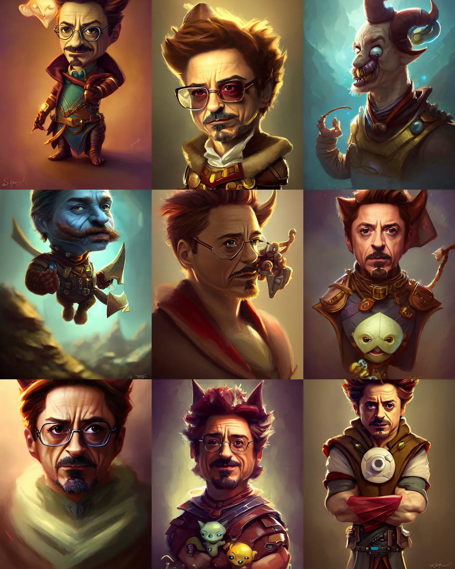 Prompt: cute little anthropomorphic robert downey jr. cute and adorable, pretty, beautiful, dnd character art portrait, matte fantasy painting, deviantart artstation, by jason felix by steve argyle by tyler jacobson by peter mohrbacher, cinema