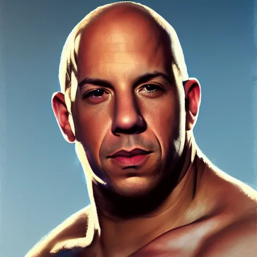 Image similar to Portrait of Vin Diesel as a angel with a halo above the head, digital art, trending on artstation, detalied,