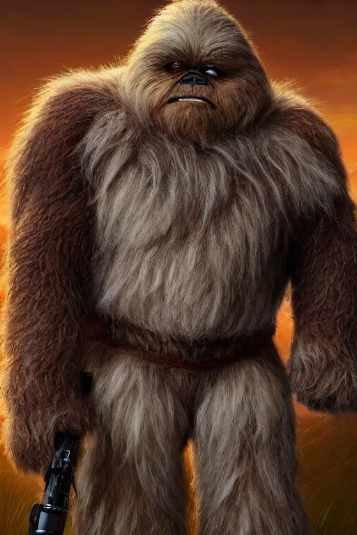 Image similar to upper body portrait of a hulking musclebound herculean dwarven ewok wookiee sasquatch yeti from star wars, cinematic lighting, photorealistic, octane render, 8 k, depth of field, 3 d, art by artgerm and greg rutkowski and alphonse mucha and uang guangjian and gil elvgren and sachin ten