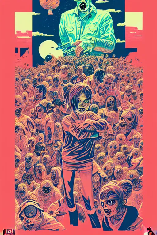 Image similar to risograph of zombies in a field, tristan eaton, victo ngai, artgerm, rhads, ross draws, intricated details