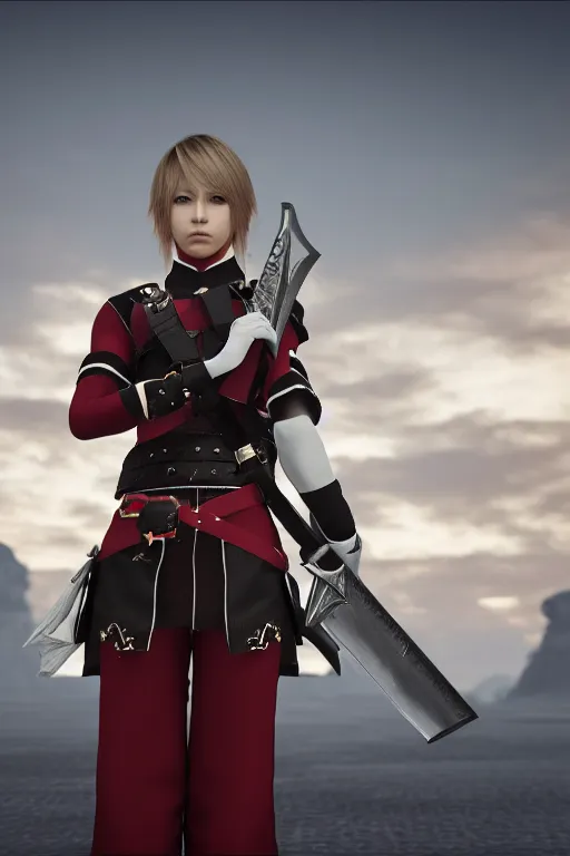 Image similar to a beautiful female guard from final fantasy showing the