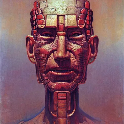 Prompt: giant mayan joe biden, perfectly clear face, by j. c. leyendecker and beksinski