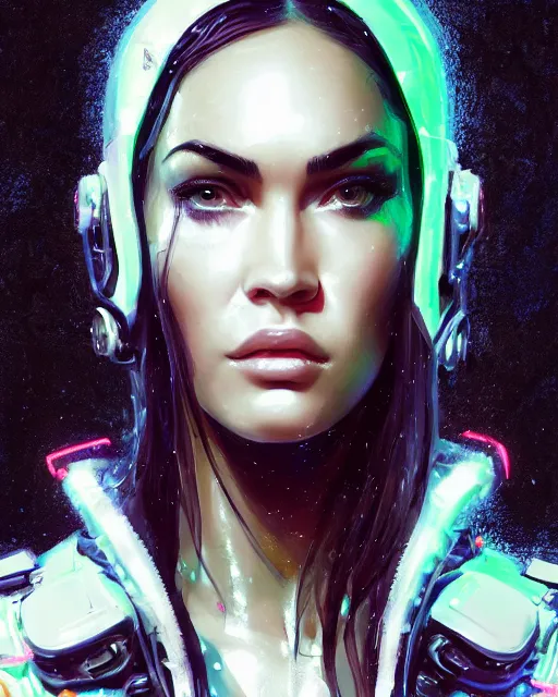 Image similar to detailed portrait megan fox cyborg operator girl cyberpunk futuristic neon reflective puffy coat, decorated with traditional japanese ornaments by ismail inceoglu dragan bibin hans thoma greg rutkowski alexandros pyromallis nekro rene margitte illustrated perfect face, fine details, realistic shaded, fine - face, pretty face