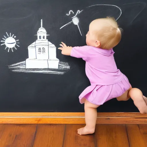 Prompt: blackboard toddler drawing Helsinki