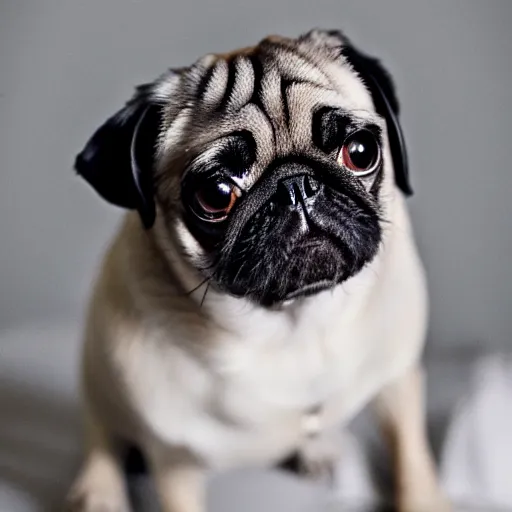 Prompt: photo of pug with pog face poggers