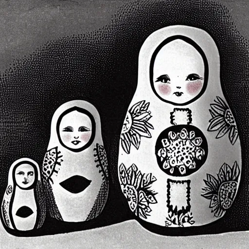 Image similar to matryoshka doll drawn by john tenniel