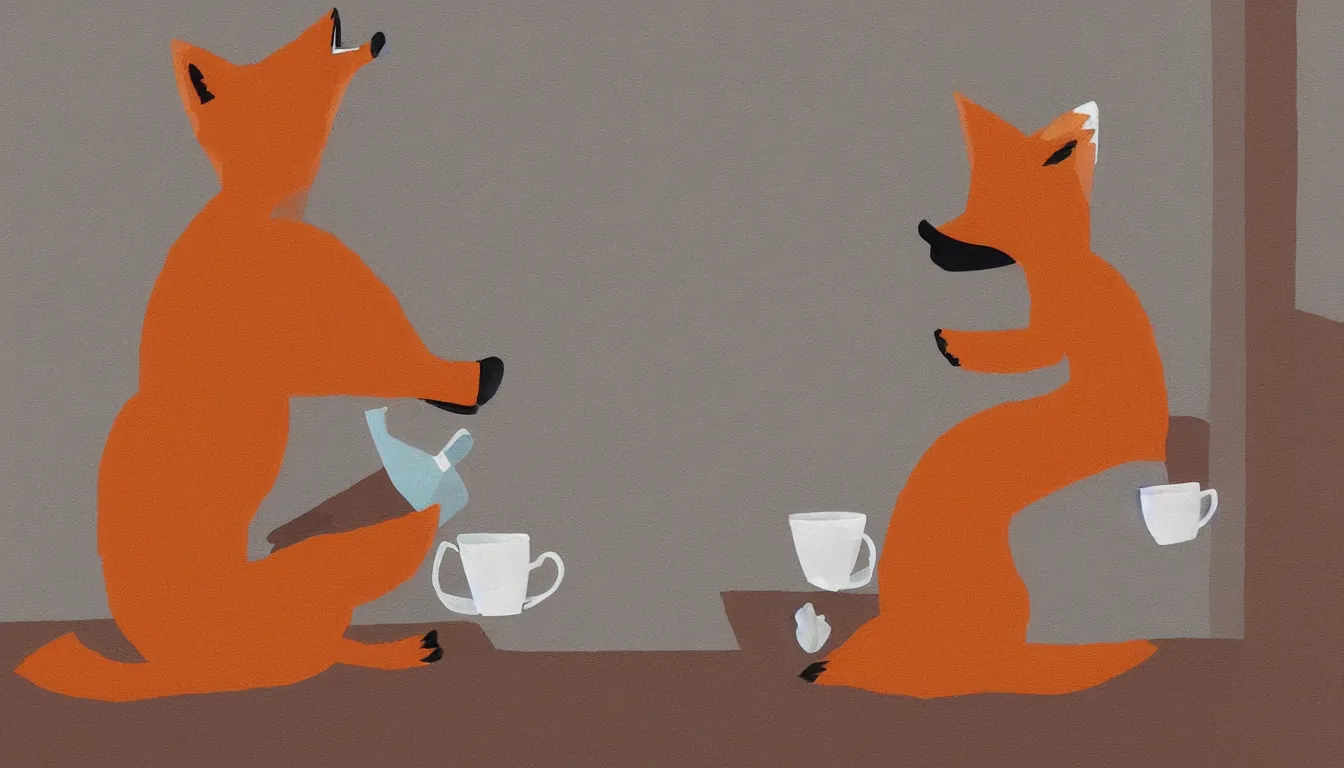 Image similar to A fox sipping a cup of tea near a window, furry art, digital art