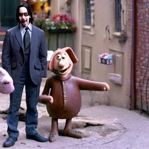 Prompt: photo of keanu reeves in wallace and gromit