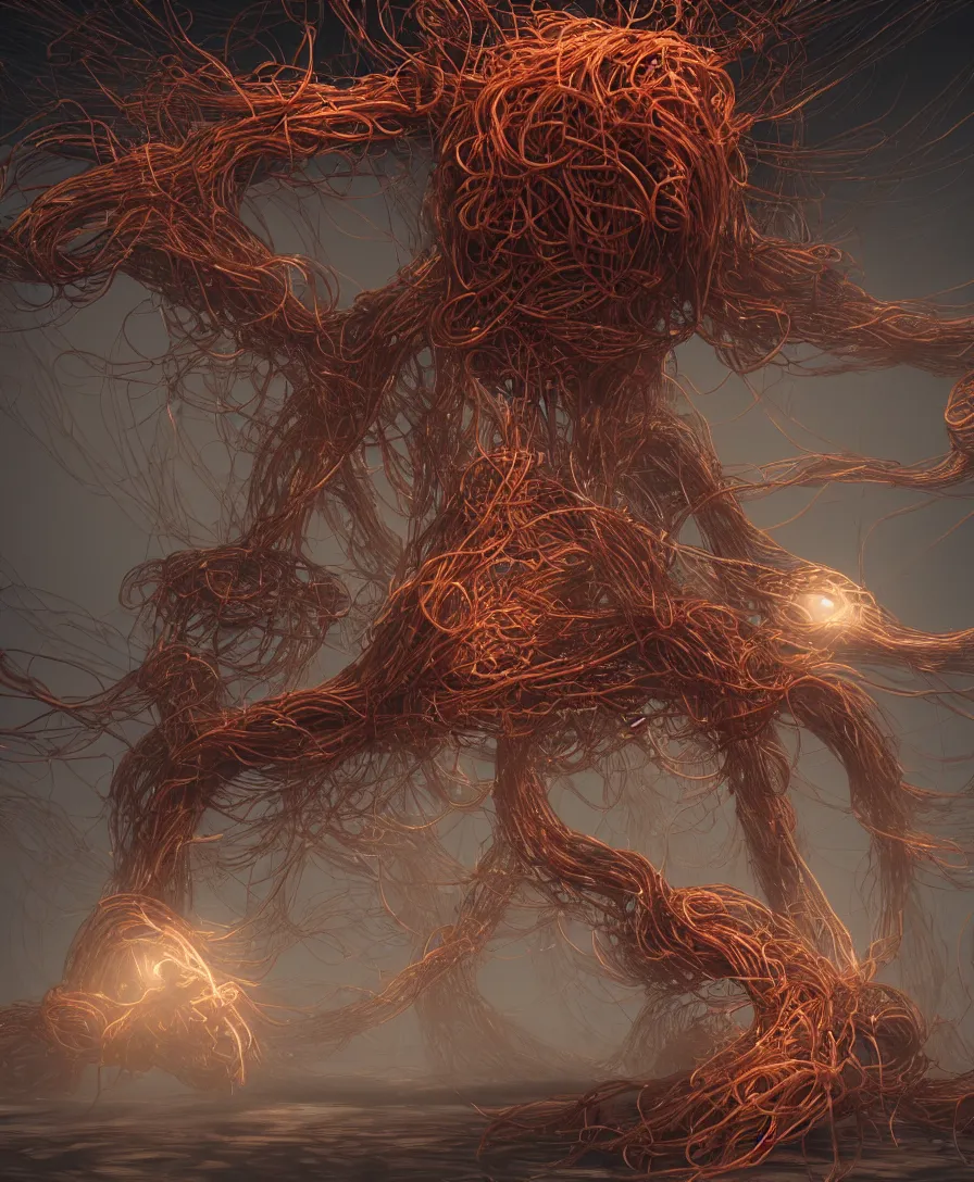 Image similar to spaghetti monster, cinematic lighting, 8k, artstation