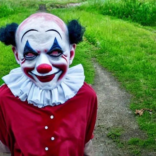 Image similar to creepy clown in an abandoned park