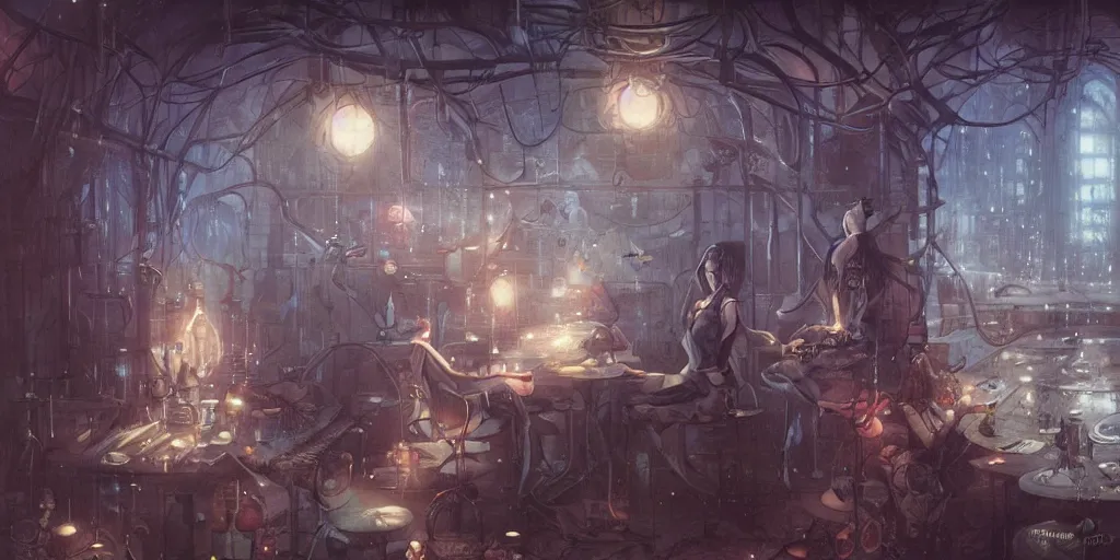 Prompt: umbrella's secret lab under raccoon city by brian froud, rossdraws, tom bagshaw and jeremy lipkin