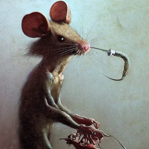 Image similar to A rat in a labcoat, by Esao Andrews and Karol Bak and Zdzislaw Beksinski