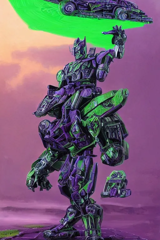 Prompt: portrait of cowboy johnny cash as purple green optimus prime from transformers riding on guitar zord ufo hoverboard, intricate, highly detailed, smooth, artstation, digital illustration by Ruan Jia and Mandy Jurgens and Artgerm and Wayne Barlowe and Greg Rutkowski and Zdislav Beksinski