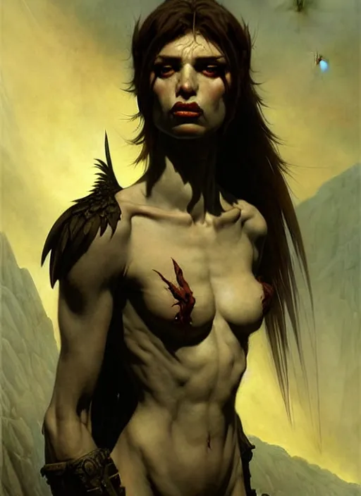 Prompt: harpy, full body, savage, realistic, dnd character art portrait, dark fantasy art, matte fantasy painting, deviantart artstation, by jason felix by steve argyle by tyler jacobson by edgar maxence and caravaggio and michael whelan and delacroix