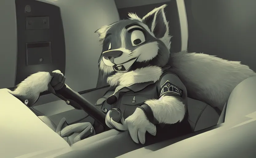 Image similar to a furry policewoman in the police uniform sleeping in the police car, artstation hq, stylized, symmetry, modeled lighting, expressive, studio photo refined, highly detailed, hyper realistic, furry, sense of awe, zootopia style