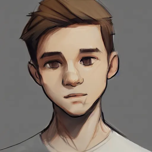 Image similar to sketch of a teenage boy with very short side part hair smiling trending on artstation