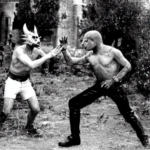 Image similar to El Santo and La Larka fighting zombies