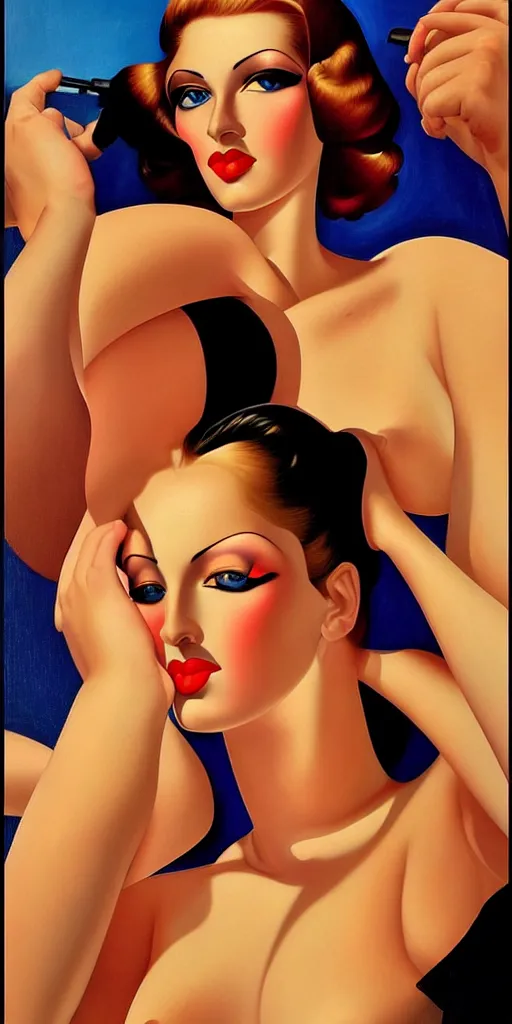 Prompt: he was certainly wonderfully handsome, with his finely curved scarlet lips, his frank blue eyes, his crisp gold hair. There was something in his face that made one trust him at once. All the candour of youth was there, as well as all youth’s passionate purity, hyperrealistic hagime sorayama tamara de lempicka light