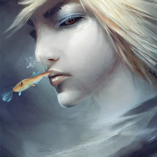 Image similar to a fish made of cloud, highly detailed, digital painting, smooth, sharp, beautiful face, expressive eyes, art by greg rutkowski and alex gray