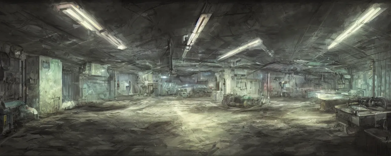 Prompt: inside of a military spionage bunker, neon lights, much details, very realistic, concept art, 8k
