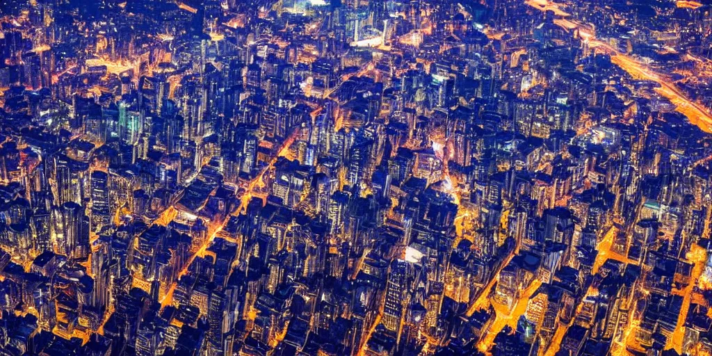 Image similar to futuristic city view at night from a plane