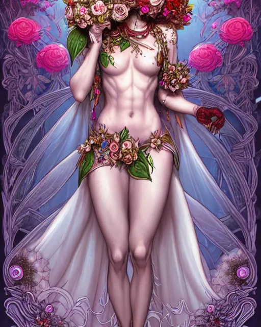 Image similar to digital art, centered full body elven bride with short hair, vivid flower crown ,intricate, veins, by James Jean and by artgerm, by ross tran , ultradetailed, charachter design, concept art, trending on artstation,