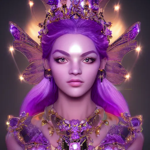 Image similar to portrait princess of amethyst, glowing, ornate and intricate purple jewelry, jaw dropping beauty, glowing background lighting, purple accent lighting, hyper detailed, fairy tale, 4 k octane render