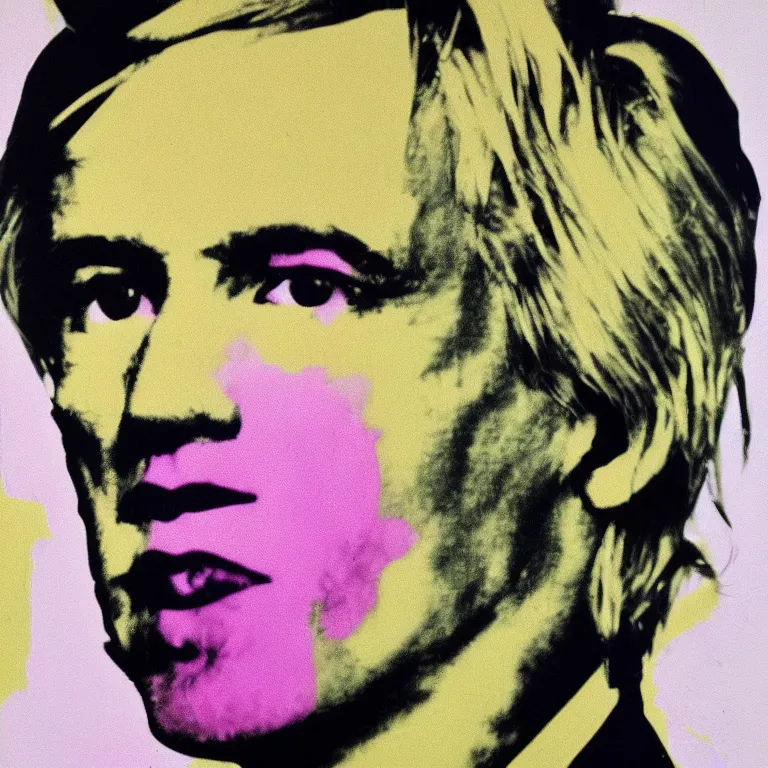 Prompt: Glitch-art portrait of Andy Warhol in style of John Nelson, realistic, 35mm