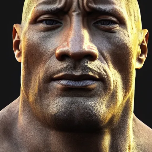 Image similar to photorealistic stone statue of dwayne johnson. hyperdetailed photorealism, 1 0 8 megapixels, amazing depth, glowing rich colors, powerful imagery, psychedelic overtones, 3 d finalrender, 3 d shading, cinematic lighting, artstation concept art