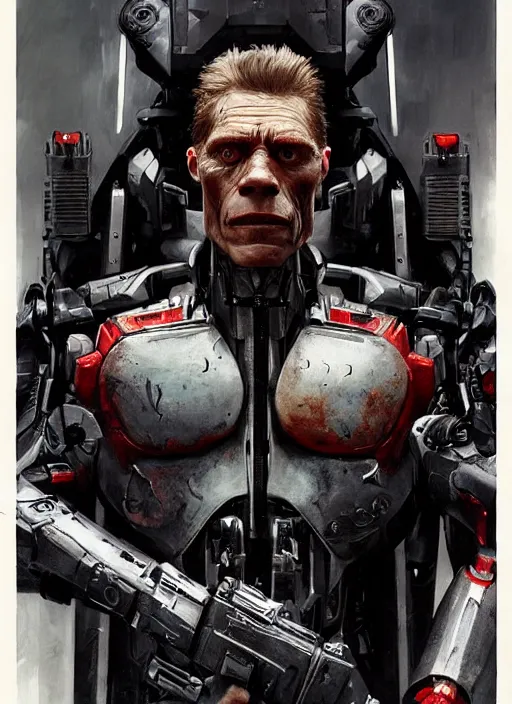 Image similar to portrait of willem dafoe as victor stone, cyborg, borg, strogg, face of a man, terminator, flesh, quake strogg, doom demon, wolfenstein, monstrous, symmetry, symmetrical, concept art by ruan jia and greg rutkowski