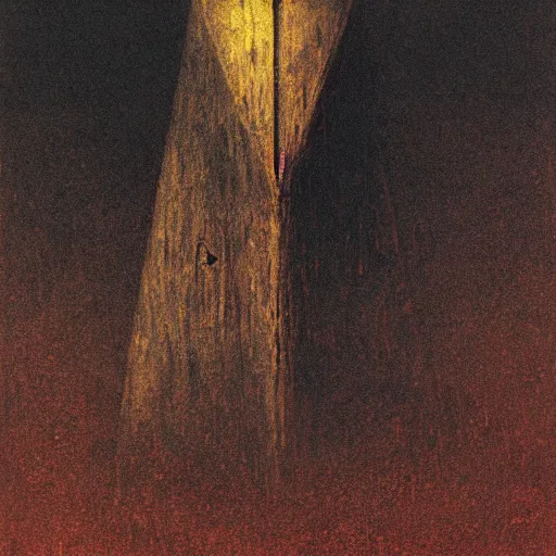 Image similar to a closeup of a hooded figure holding a small pyramid on a ferry in the underworld, charon, greek mythology, beksinski