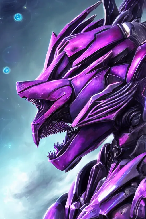 Prompt: bust shot, hyperdetailed realistic elegant beautiful stunning giant robot mecha hot female goddess dragon, sharp spines, sharp metal ears, smooth purple eyes, smooth fuschia skin, smooth silver armor, nebula size, space, epic proportions, epic scale, macro giantess, warframe, destiny, furry, dragon art, goddess art, giantess art, furaffinity, octane