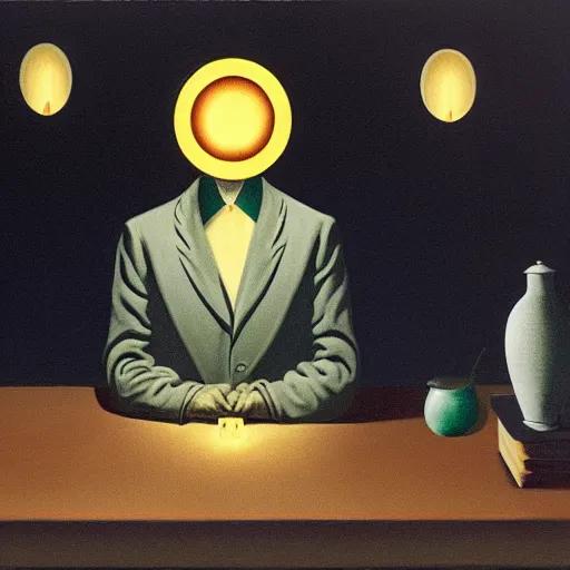 Image similar to A seance, by Raphael Hopper, and Rene Magritte. Extremely Highly detailed, Occult, funny, humorous, humor, hilarious, funny, entertaining, magical, trending on artstationHQ