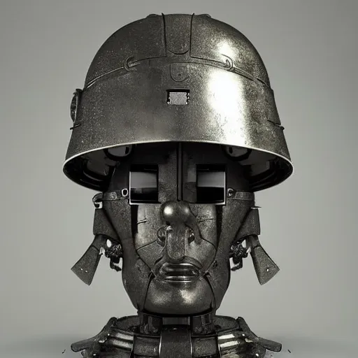 Image similar to robot samurai portrait ( head and bust ), in a jungle jeszika le vye heraldo ortega 8 k