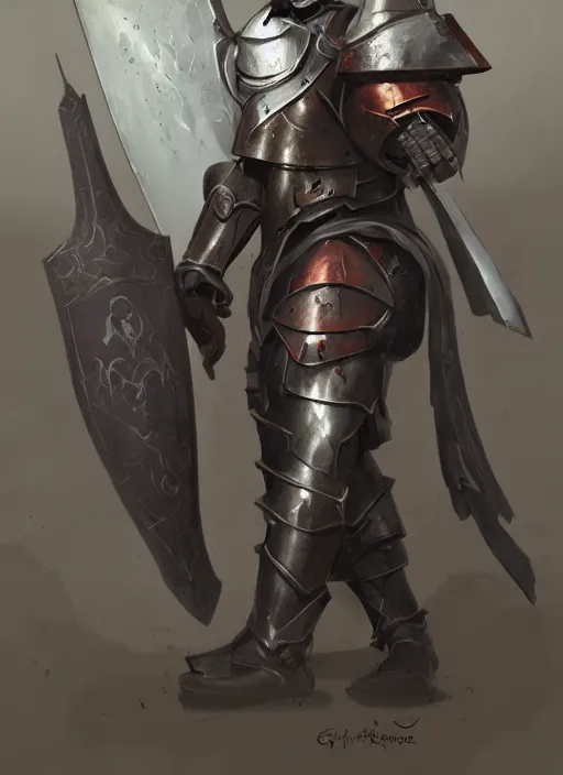 Prompt: portrait of a warforged character holding a paladin engraved longsword and carrying a big shield, concept art, by Greg Rutkowski