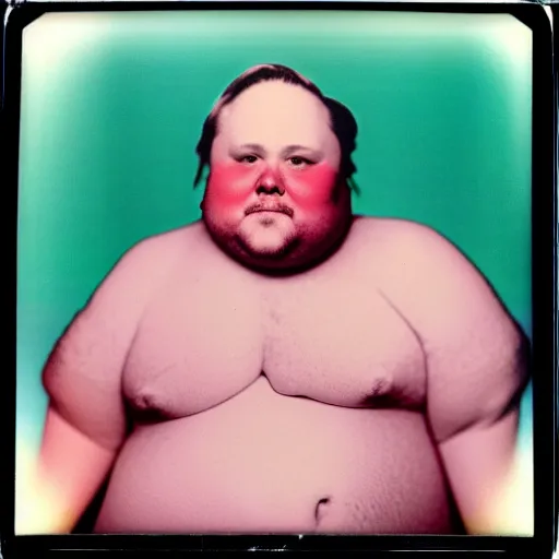 Prompt: color polaroid portrait of a fat man as taken by andy warhol. photography, instant photography, color accurate, photographer, film, integral print, studio